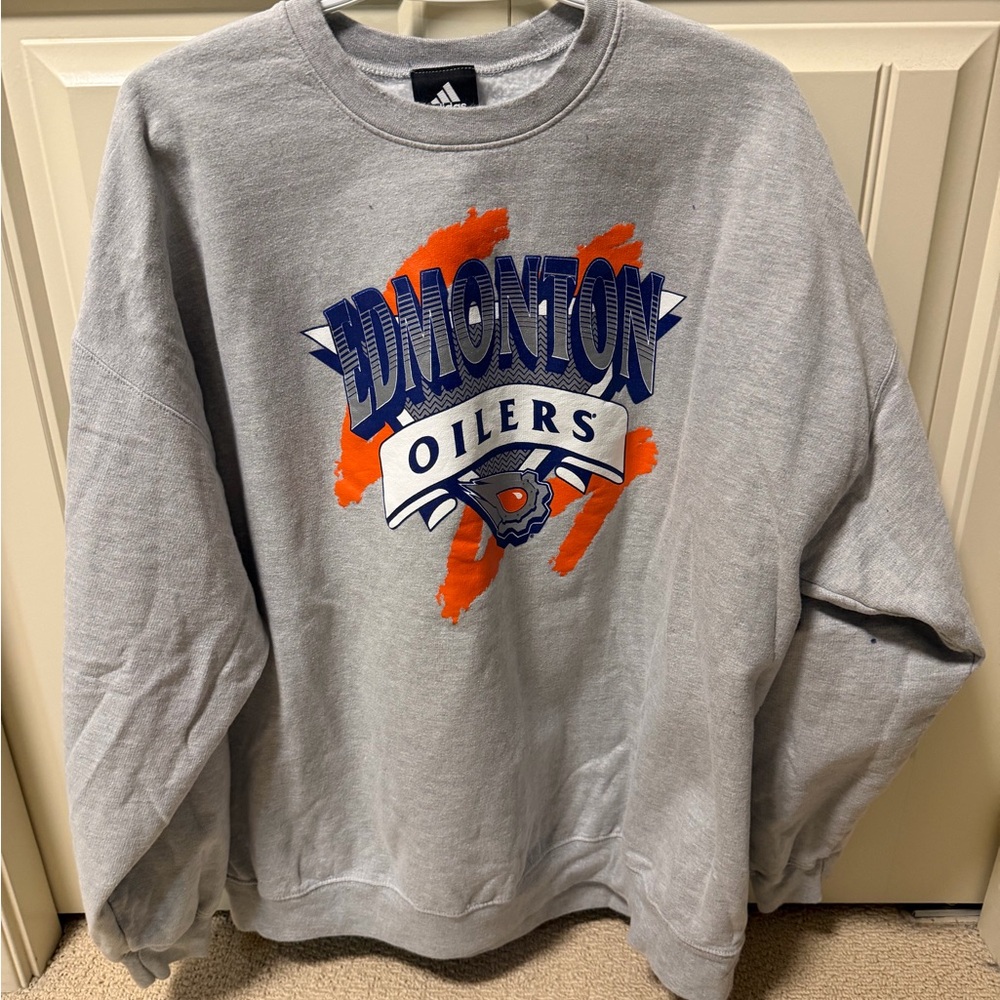 Adidas Gray and Orange Reverse Retro Edmonton Oilers Crewneck Sweatshirt